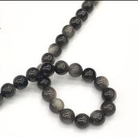 Single Gemstone Beads, Hawk-eye Stone, Round, DIY black Approx 38 cm 