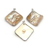 Brass Shell Pendants, Freshwater Shell, with Brass, Rhombus, silver color plated, Unisex 42mm 
