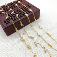 Brass Beading Chains, with ABS Plastic Pearl, gold color plated, DIY Approx 
