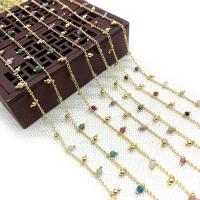 Brass Beading Chains, with Natural Stone, gold color plated, DIY & faceted 3.5mm, Approx 