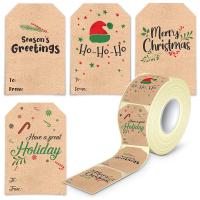 Kraftpapier Siegel Aufkleber, Rechteck, Weihnachts-Design & verschiedene Stile für Wahl, gemischte Farben, 75x50mm, verkauft von Spule
