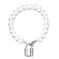 Plastic Pearl Bracelets, with 304 Stainless Steel, Lock, Vacuum Plating, for woman .08 Inch 