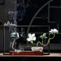 Porcelain Hanging Incense Burner, with Wood & Iron, handmade, for home and office & durable 