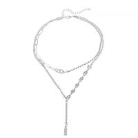 Zinc Alloy Necklace, with 6cm extender chain, silver color plated, Double Layer & fashion jewelry & adjustable & for woman, silver color cm, 45 cm 