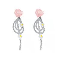 Crystal Drop Earring, Acrylic, with Crystal, Flower, fashion jewelry & for woman, pink 
