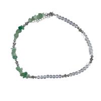 Gemstone Necklaces, Natural Gravel, with Crystal, with 5cm extender chain, patchwork & fashion jewelry & adjustable & for woman, green cm 