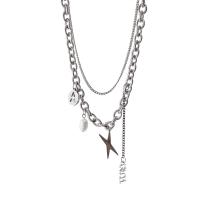 Titanium Steel Jewelry Necklace, with Plastic Pearl, with 7cm extender chain, Letter X, Vacuum Ion Plating, Double Layer & fashion jewelry & adjustable & for woman, silver color .5 cm, 44.5 cm 