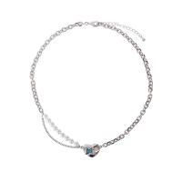 Titanium Steel Jewelry Necklace, with Plastic Pearl & Zinc Alloy, with 5cm extender chain, Heart, silver color plated, fashion jewelry & adjustable & micro pave cubic zirconia & for woman .5 cm 