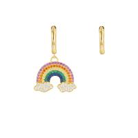 Asymmetric Earrings, Zinc Alloy, Rainbow, plated, for woman & with rhinestone 