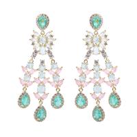 Cubic Zircon (CZ) Drop Earring, Brass, gold color plated, micro pave cubic zirconia & for woman, multi-colored 
