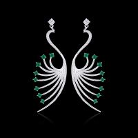 Cubic Zircon (CZ) Drop Earring, Brass, Peacock, silver color plated, micro pave cubic zirconia & for woman 