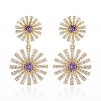 Cubic Zircon (CZ) Drop Earring, Brass, gold color plated, for woman & with cubic zirconia 