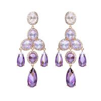 Cubic Zircon (CZ) Drop Earring, Brass, gold color plated, for woman & with cubic zirconia 
