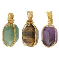 Gemstone Brass Pendants, Natural Stone, with brass wire, Nuggets 18-19*40-44*17-20mm Approx 3-4mm 