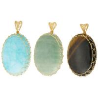 Gemstone Brass Pendants, Natural Stone, with brass wire, DIY Approx 3mm 