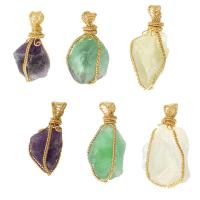 Gemstone Brass Pendants, Natural Stone, with brass wire, Nuggets, DIY 17-28*39-46*19-30mm Approx 3mm 