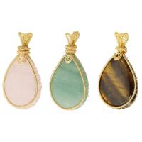 Gemstone Brass Pendants, Natural Stone, with brass wire, Teardrop Approx 3mm 