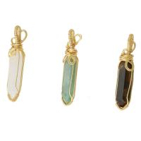Gemstone Brass Pendants, Natural Stone, with brass wire, Nuggets 10-11*49-51*10-11mm Approx 2-3mm 