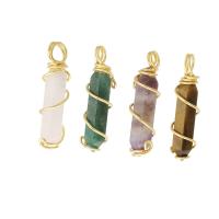 Gemstone Brass Pendants, Natural Stone, with brass wire, Nuggets 11-12*39-43*11-12mm Approx 4-5mm 