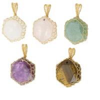 Gemstone Brass Pendants, Natural Stone, with brass wire, DIY Approx 4mm 