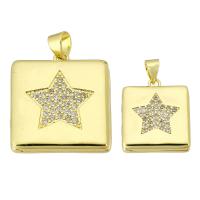 Brass Locket Pendants,  Square, gold color plated, fashion jewelry & DIY & with star pattern & micro pave cubic zirconia & for woman, golden 