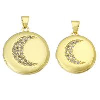 Brass Locket Pendants, Round, gold color plated, fashion jewelry & DIY & micro pave cubic zirconia & for woman, golden 