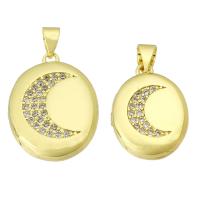 Brass Locket Pendants, gold color plated, fashion jewelry & DIY & micro pave cubic zirconia & for woman, golden 