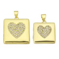 Brass Locket Pendants,  Square, gold color plated, fashion jewelry & DIY & micro pave cubic zirconia & for woman, golden 