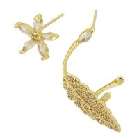 asymmetrische Ohrringe, Messing, goldfarben plattiert, Modeschmuck & Micro pave Zirkonia & für Frau, goldfarben, verkauft von Paar
