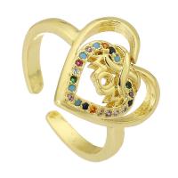 Cubic Zirconia Micro Pave Brass Finger Ring, Heart, gold color plated, fashion jewelry & micro pave cubic zirconia & for woman, multi-colored US Ring 
