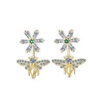 Rhinestone Brass Stud Earring, Bee, fashion jewelry & for woman & with rhinestone 