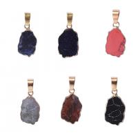 Gemstone Brass Pendants, Natural Stone, with Brass, irregular, gold color plated & Unisex 