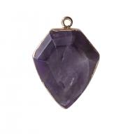 Gemstone Brass Pendants, Natural Stone, with Brass, Rhombus, gold color plated & Unisex 