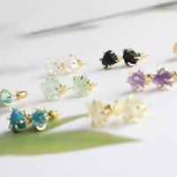 Gemstone Stud Earring, Natural Stone, with Brass, silver color plated & for woman 10-12mm 