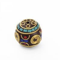 Resin Jewelry Beads, Brass, with Resin & Zinc Alloy, Round, gold color plated, DIY, mixed colors, 25mm 