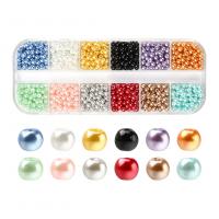 Glass Pearl Beads, Glass Seed Beads, with Plastic Box, Round, DIY, mixed colors Approx 