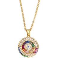 Cubic Zircon Micro Pave Brass Necklace, with 2 extender chain, Evil Eye, plated, micro pave cubic zirconia & for woman .7 Inch 