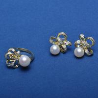 Freshwater Pearl Brass Earring, with Freshwater Pearl, gold color plated & for woman & with rhinestone, 8-9mm 