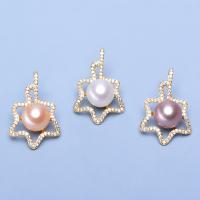 Cultured Freshwater Pearl Brass Pendant, with Freshwater Pearl, gold color plated, DIY & with rhinestone 11-12mm 