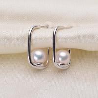 Freshwater Pearl Brass Earring, with Freshwater Pearl, silver color plated, for woman, white, 5-6mm 
