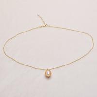 Freshwater Pearl Brass Necklace, with Freshwater Pearl, Ellipse, gold color plated, for woman, white, 8-9mm Inch 