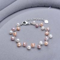 Cultured Freshwater Pearl Brass Bracelet, with Brass, plated, for woman 5-6mm .1 Inch 