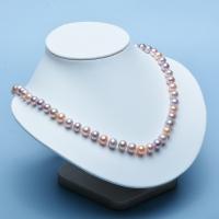 Ожерелье из пресноводных жемчуг на латунной цепочке, Пресноводные жемчуги, с Латунь, Круглая, плакированный цветом розового золота, Женский & со стразами, разноцветный, 8-9mm, длина:17 дюймовый, продается PC
