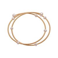 Cultured Freshwater Pearl Brass Bracelet, with Freshwater Pearl, gold color plated, three layers & for woman, white .1 Inch 