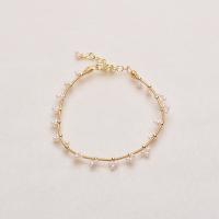 Cultured Freshwater Pearl Brass Bracelet, with Freshwater Pearl, gold color plated, for woman, white .1 Inch 