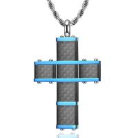 acier inoxydable 316L collier, avec Fibre de carbone, croix, poli, bijoux de mode & styles différents pour le choix & pour homme, bleu Environ 23.62 pouce, Vendu par PC