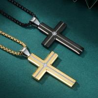 Stainless Steel Jewelry Necklace, 316L Stainless Steel, Cross, polished, fashion jewelry & Unisex & with rhinestone Approx 23.62 Inch 