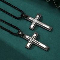 Stainless Steel Jewelry Necklace, 316L Stainless Steel, Cross, polished, fashion jewelry & for man & with rhinestone Approx 23.62 Inch 