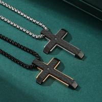 Titanium Steel Necklace, Cross, polished, fashion jewelry & for man & with rhinestone Approx 23.62 Inch 