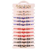 Evil Eye Jewelry Bracelet, Wax Cord, with Crystal & Resin & Zinc Alloy, gold color plated, 12 pieces & fashion jewelry & Unisex & evil eye pattern & adjustable & enamel, mixed colors cm 